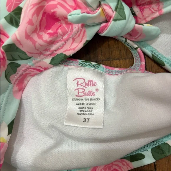 RuffleButts Rosy Sweetheart Ruffle Tie Tankini, 3T - Picture 4 of 14